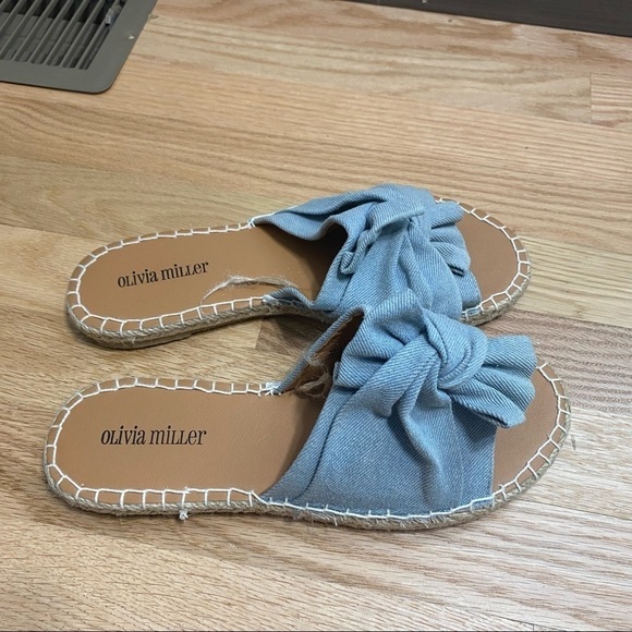 Olivia Miller Denim Knot Slide Sandals Sz 9 Open Toe Blue Women’s - Picture 2 of 7